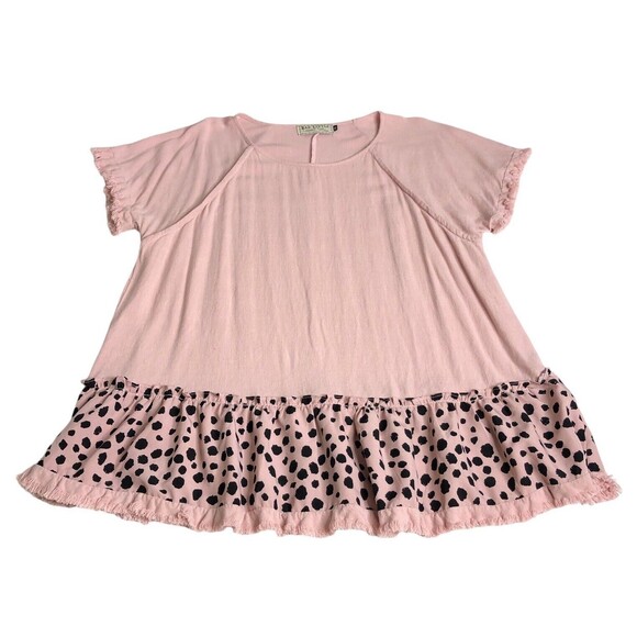Bad Little Country Girl Tina Top Womens M Pink Linen Blend Animal Print Tunic - Picture 1 of 15